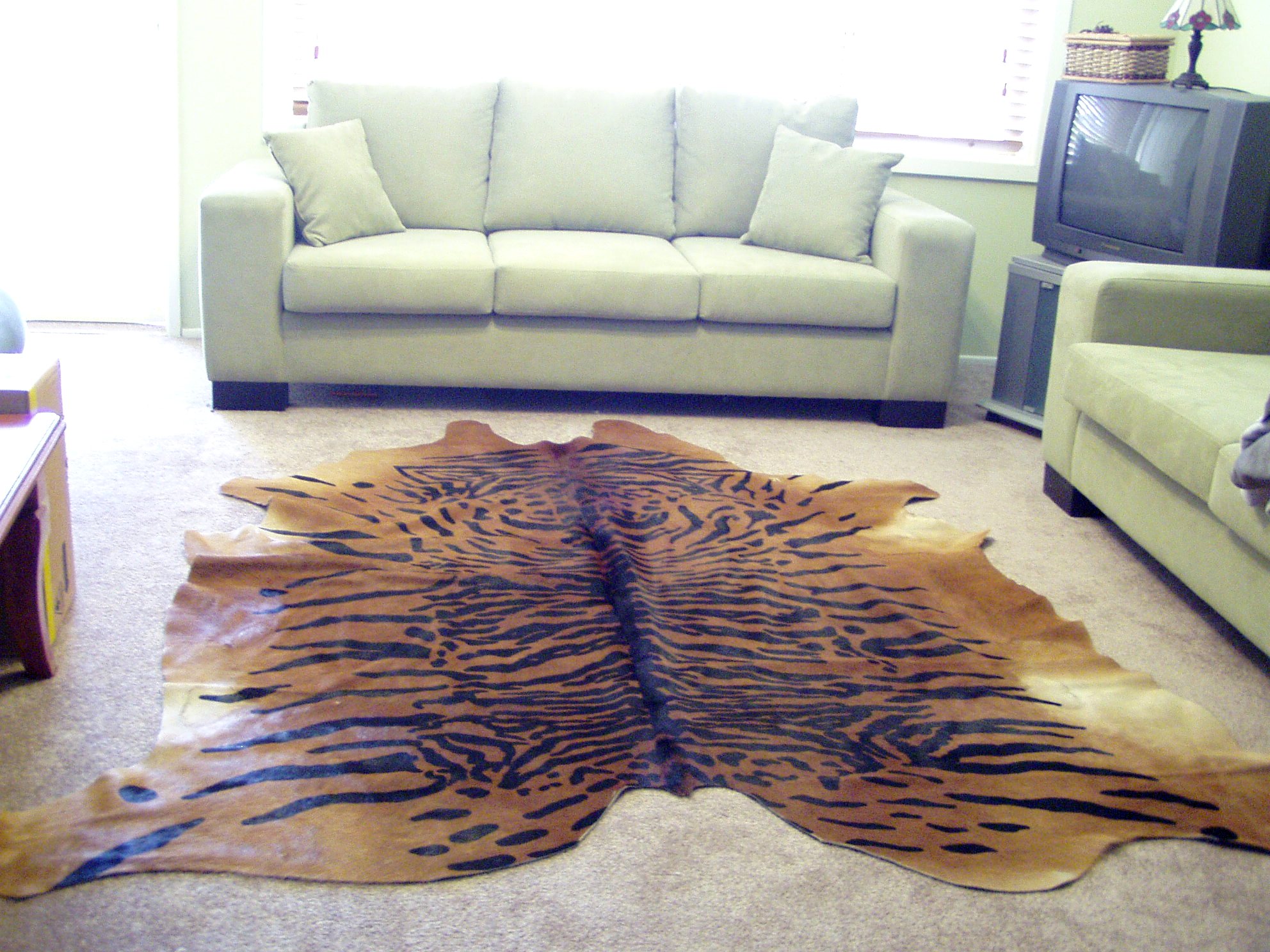THE LUXURIOUS BENGAL TIGER HAIR ON COWHIDE RUG : $400