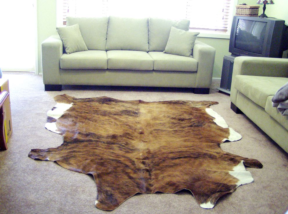 DELUXE BRINDLE BROWN BLACK AND Minor WHITE COW HIDE RUG : $4